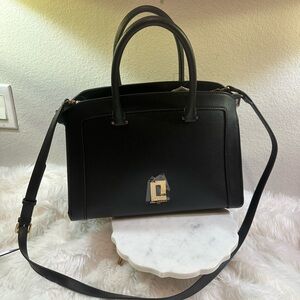 Karl Lagerfeld Paris Black Structured Satchel Gold Logo Crossbody NWT $298 MSRP